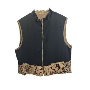 KD‎ spring womens reversible vest size large sleeveless full zip brown black